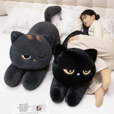 60cm Black Cat Plush Pillow Soft Stuffed Lying Cat Cushion Cute Gift
