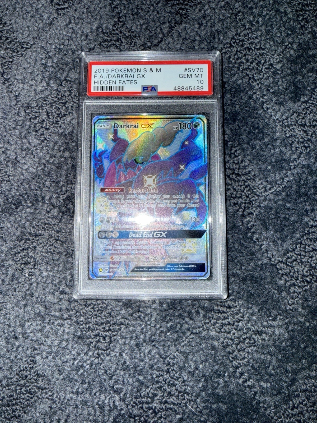 2019 POKEMON SUN & MOON HIDDEN FATES #SV70 FULL ART/DARKRAI GX PSA 10 view 1