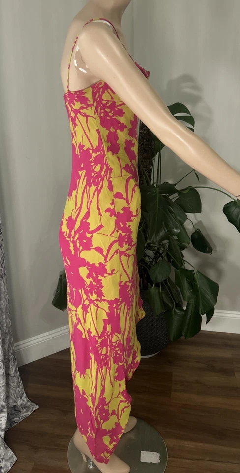 Vestido sin Mangas Vintage Morrell Maxie Años 90 100% Seda Midi Asimétrico Hada Foto 3 de 4