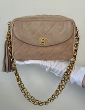 CHANEL Matelasse Chain Suede Shoulder Camera Bag Gold CC
