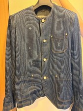 Louis Vuitton Monogram Denim Jacket M No Collar Vintage Style