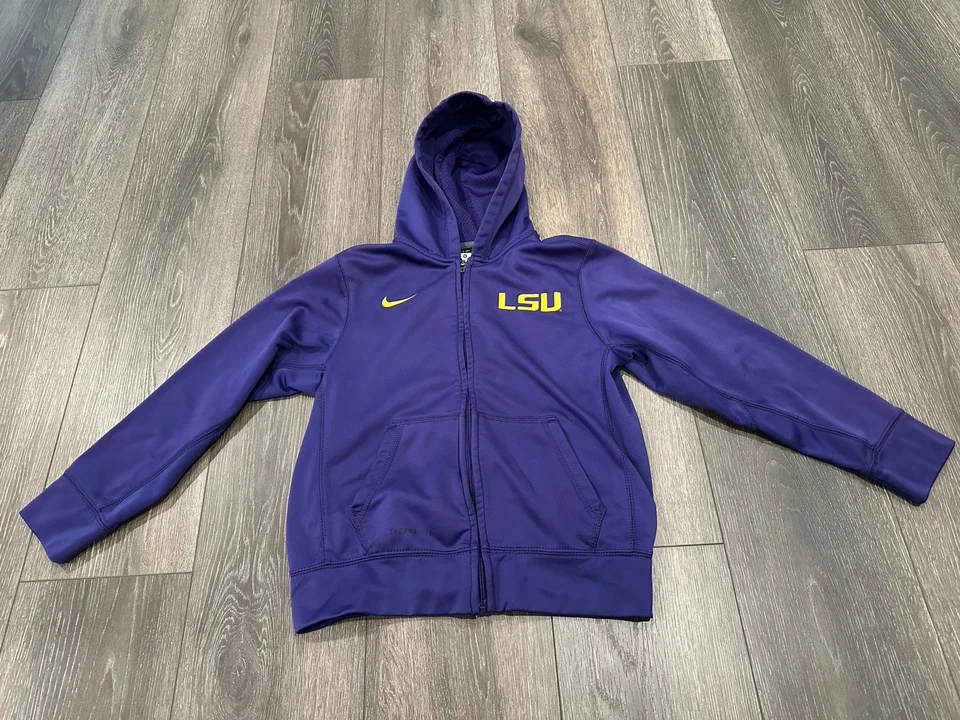 耐克 Therma Fit 全拉链 LSU 青少年中号紫色连帽衫运动衫拉链 — 第 2/4 张图片