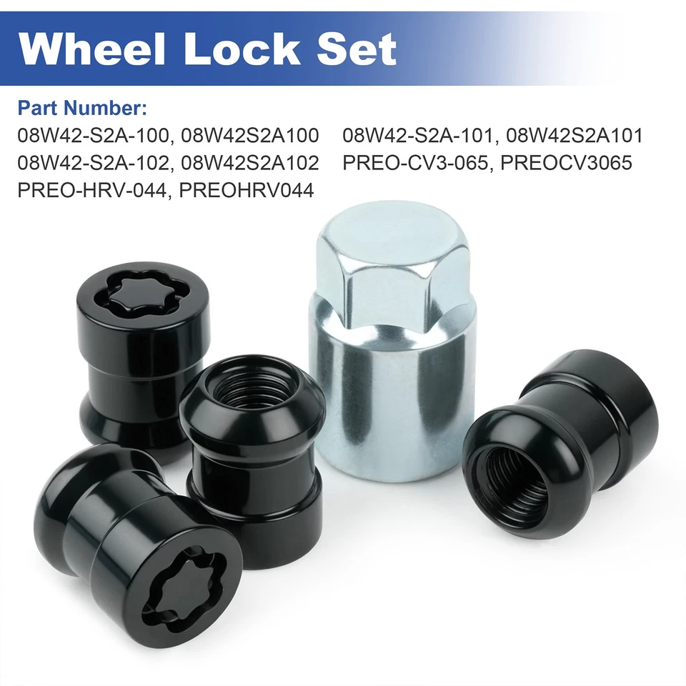 Juego de cerraduras de rueda aleación negra cromada para Honda CR-V 2017-2022 Accord 2018-2020 Foto 4 de 4