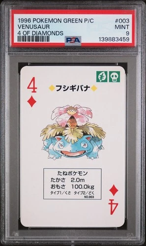 1996 POKEMON GREEN VERSION PLAYING CARDS 4 OF DIAMONDS #003 VENUSAUR PSA 9