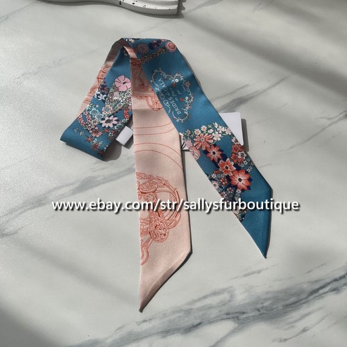 Sallys 18 Momme Twill Silk Scarf Ribbon Flowers Print Hair Bag Neck Tie 33" * 2" - 第 12/36 張圖片