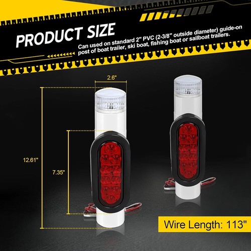 2PCS Guida Rimorchio Barca su Post Tubo Luce Set Luci LED Palo 12V - Foto 2 di 7
