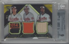 K GAUSMAN/MANNY MACHADO/A JONES 2016 TOPPS TRIPLE THREADS RELIC COMBO GOLD BGS 9
