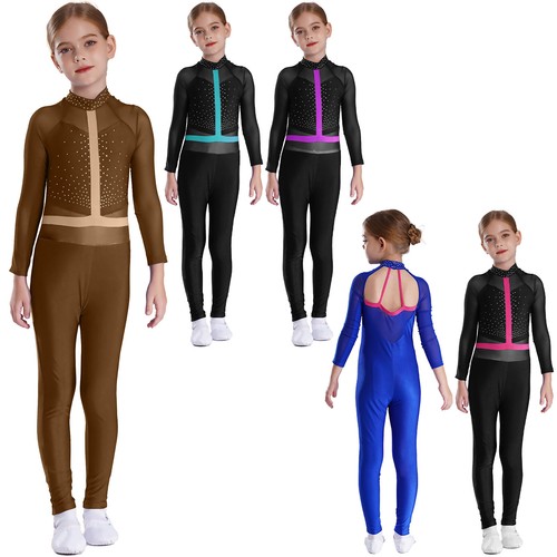 Kids Girls Overalls Party Rompers Athletic Leotard Yoga Bodysuit Tumbling Stage - Picture 3 of 61