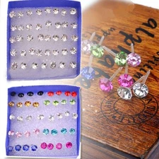 Wholesale 20 Pairs Crystal Rhinestone Plastic Round Stud Earrings Women Jewelry
