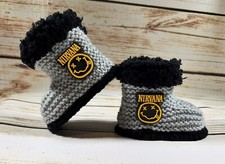 Baby Hand Knitted  Booties Boots Slippers Nirvana Goth Grunge Rock Skull 0-12M