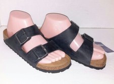 BIRKENSTOCK ARIZONA SOFT FOOTBED SLIDE SANDAL BLACK/ BLACK SIZE 37 L6M4