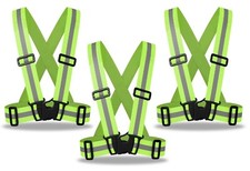 3x Reflective Strap Vest Green Lightweight Adjustable Safety Hi-Vis Running Bike