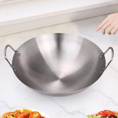 Edelstahl Wok mit Doppelgriffen Bratpfanne zum Fleischmoren Dämpfen