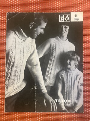 HERREN DAMEN JUNGEN MÄDCHEN ARAN ZOPFMUSTER PULLOVER 26 -44  VINTAGE STRICKMUSTER 1094