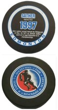 1971 GLEN SATHER VINTAGE RARE STATS EDMONTON OILERS VICEROY MFG. PUCK - 🇨🇦 +++