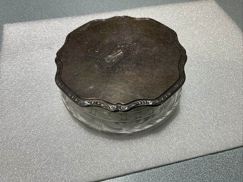 1940's 5" International Sterling Silver lid crystal cut glass Jewelry Box w/mono - Picture 10 of 10
