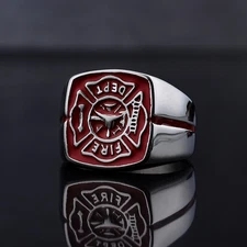 Mens Fire Department Fireman Firefighter Ring Stainless Steel Size 8-14 Gift