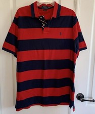 Polo Ralph Lauren Navy Blue Red Striped Classic Fit Polo Shirt Size XL