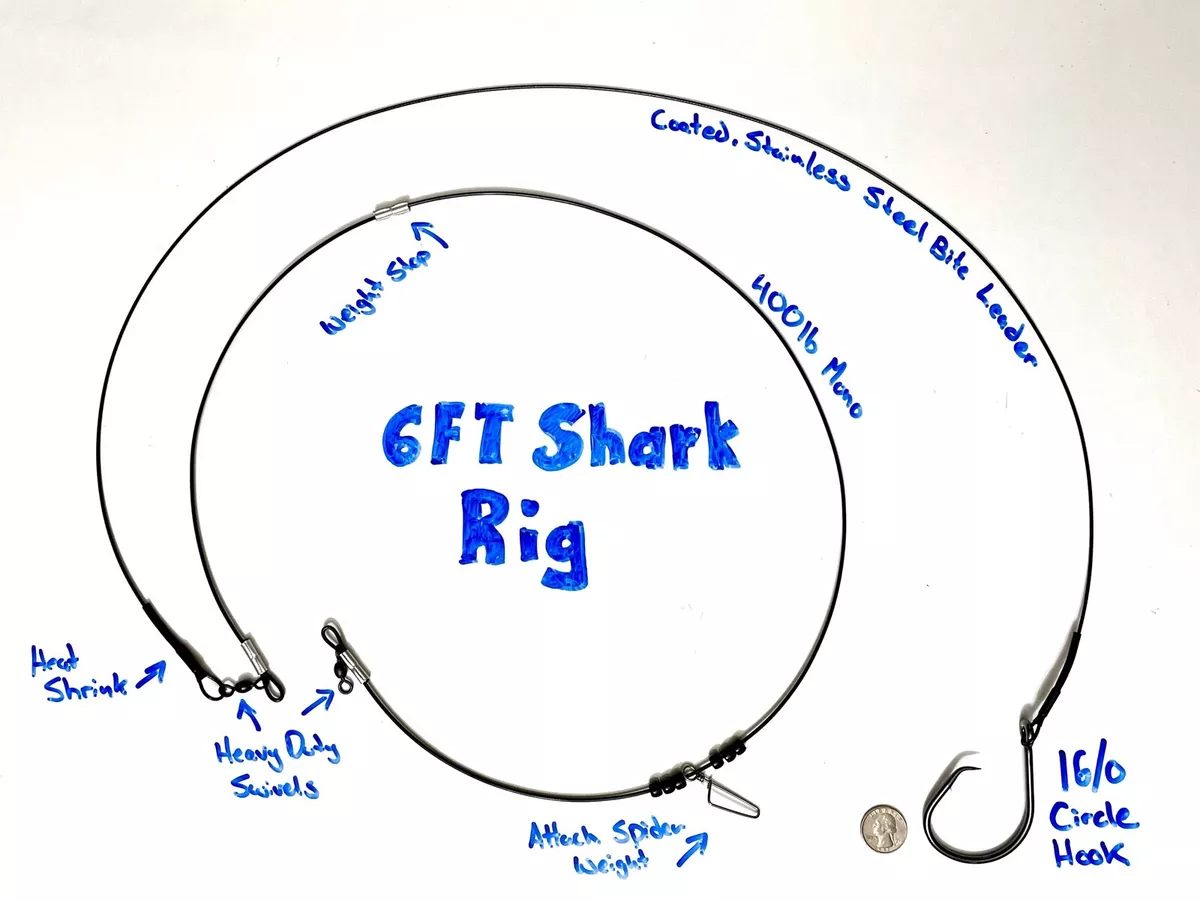 Castable 3' Shark Fishing Leader Rig ~ 12/0 Mustad Circle Hook