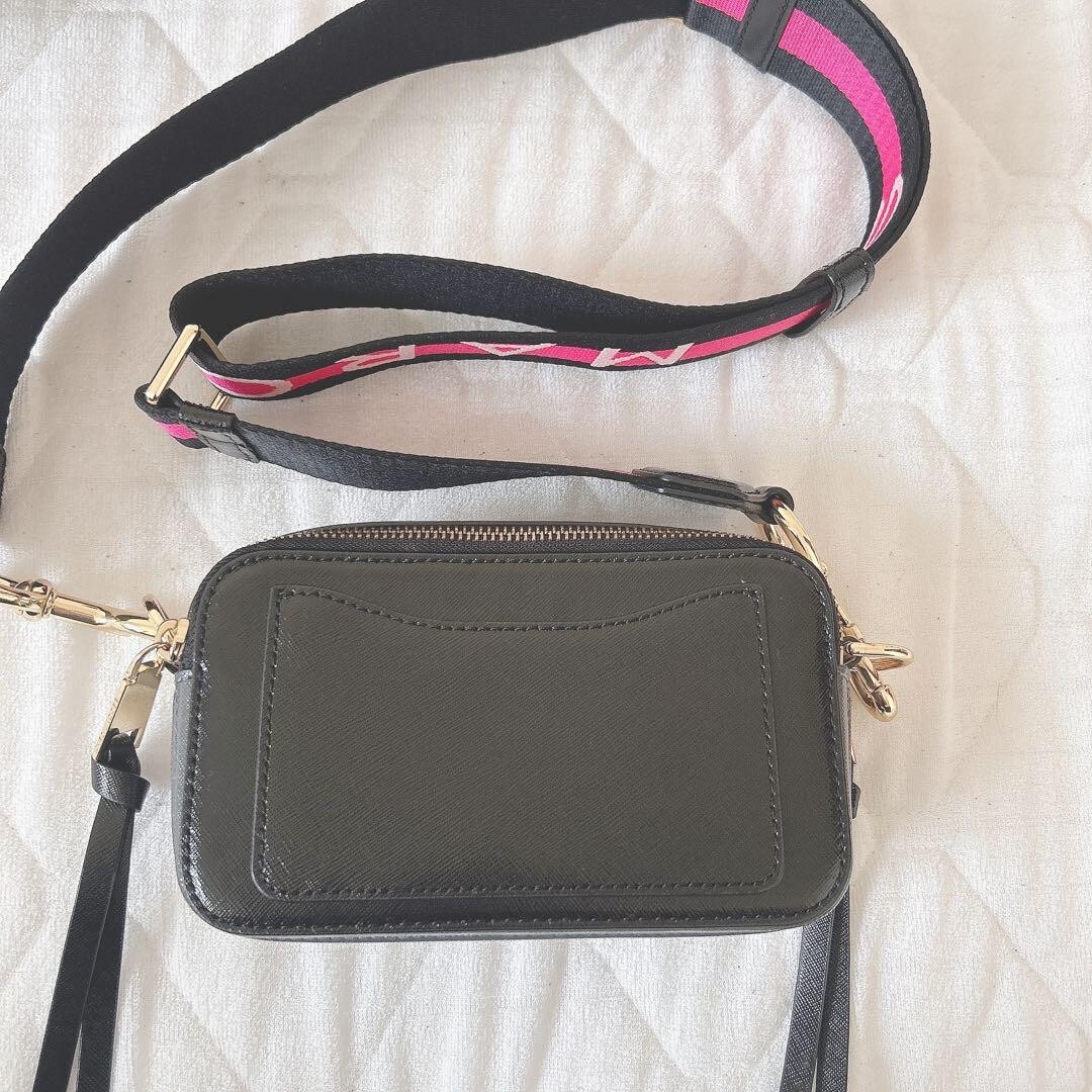 MARC JACOBS Logo Strap Snapshot Crossbody Camera Bag Black Leather