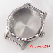39mm Silver Flute Bezel Sapphire Glass Fit NH35 NH36 Automatic Mens Watch Case