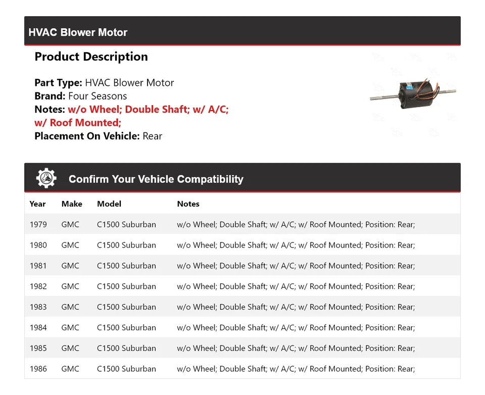 Soplador de aire acondicionado trasero para GMC C1500 1979-1986 Suburban 4 estaciones 1980 1981 1982 Foto 2 de 4