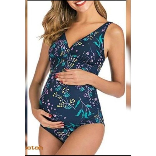 East Elegant Womens Maternity Floral One Piece Swimsuit V-Neck Size Large Beach - 第 2/9 張圖片