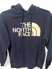 The North Face women XS Navy Pullover Fleece Hoodie Logo Graphic Print Pocket