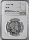 1893-O  50C BARBER SILVER HALF DOLLAR  "NEW ORLEANS"  NGC VG8  #8405241-039