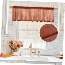  Sheer Valance Linen Textured Look Half 60"W x 18"L (Pack of 1) Terracotta