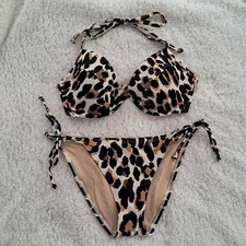 Victoria's Secret S Leopard Print Push Up Halter Bikini Set Side Tie Bottoms