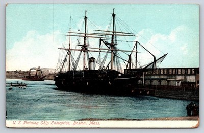 US Training Ship Enterprise Boston MA Litho-Chrome Postcard 1907-1917