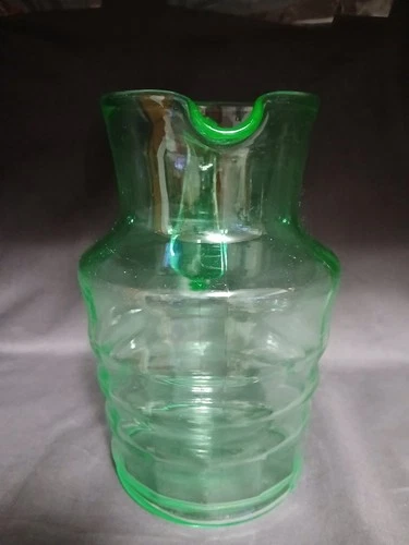 Vintage Green Uranium Depression Glass 9" Tall Pitcher