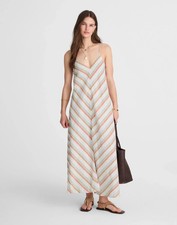 NWT $158 Madewell Striped Linen V-Neck Midi Dress L