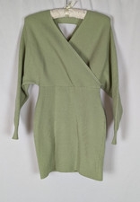 Women's Sweater Bodycon Dress S Green Ribbed Knit Dolman Long Sleeve Mini