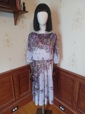 Vintage 1970s Sheer Lilac Purple Floral Boho Cottagecore Crinkle Dress