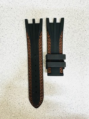 VERSACE WATCH STRAP, VAL , BLACK SILICON, ORANGE GRECA, V-RACE DIVER , VAK ,