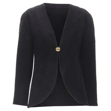 Chanel Wool Boucle Gold Round Shoulder Cocoon Jacket Women Black Size 38