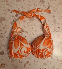 Vtg 90s Venus Bikini Top Size C Orange White Halter Underwired Lightly Padded
