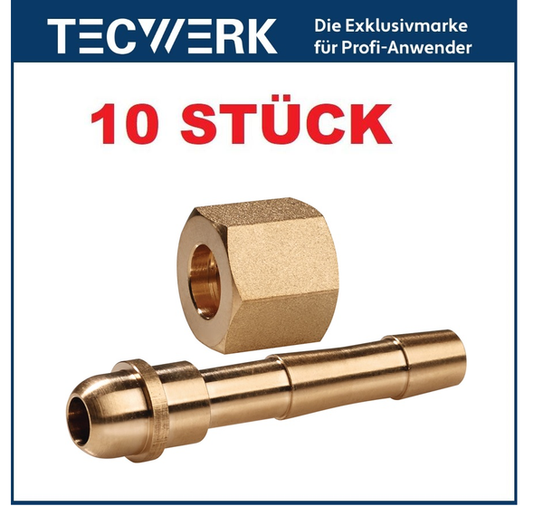 10 StüCk Tw Druckluft Schlauchanschluss Messing G3/8 Zoll Lw 9 Max.25 Bar-image
