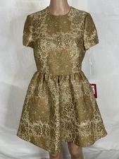 Valentino Women's Dress Metallic Brocade Mini Size 40/US 4 Gold