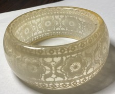 Antique LUCITE FLORAL Imbedded Pattern BANGLE BRACELET THICK