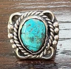 VTG ARTISIAN Navajo Sterling Silver Turquoise Ring SZ 7.5, 8.9 G WOLF DESIGN