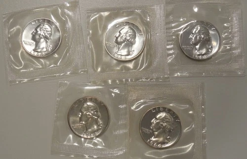 PROOF 1964 WASHINGTON Quarters Lot of five 90% SILVER $1.25 Face