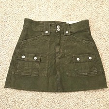 NEW American Eagle Super Hi Rise A-Line Skirt Cargo Cutoff Green Corduroy Size 4