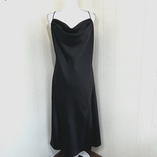 BANANA REPUBLIC Women's Spaghettis Strap Black Midi Satin Slip Dress Size Medium