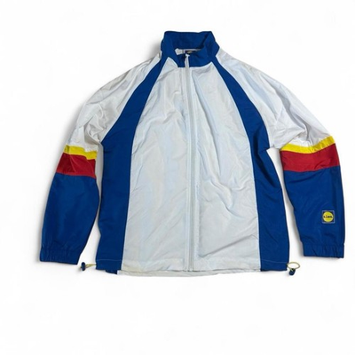 #ad Lidl Colorblock Windbreaker Jacket Womens S Blue White Logo Lightweight $34.99