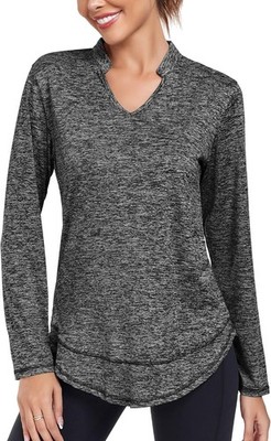 Absttith Women's Long Sleeve Workout Shirts Running Yoga Tops X-Large, Black 