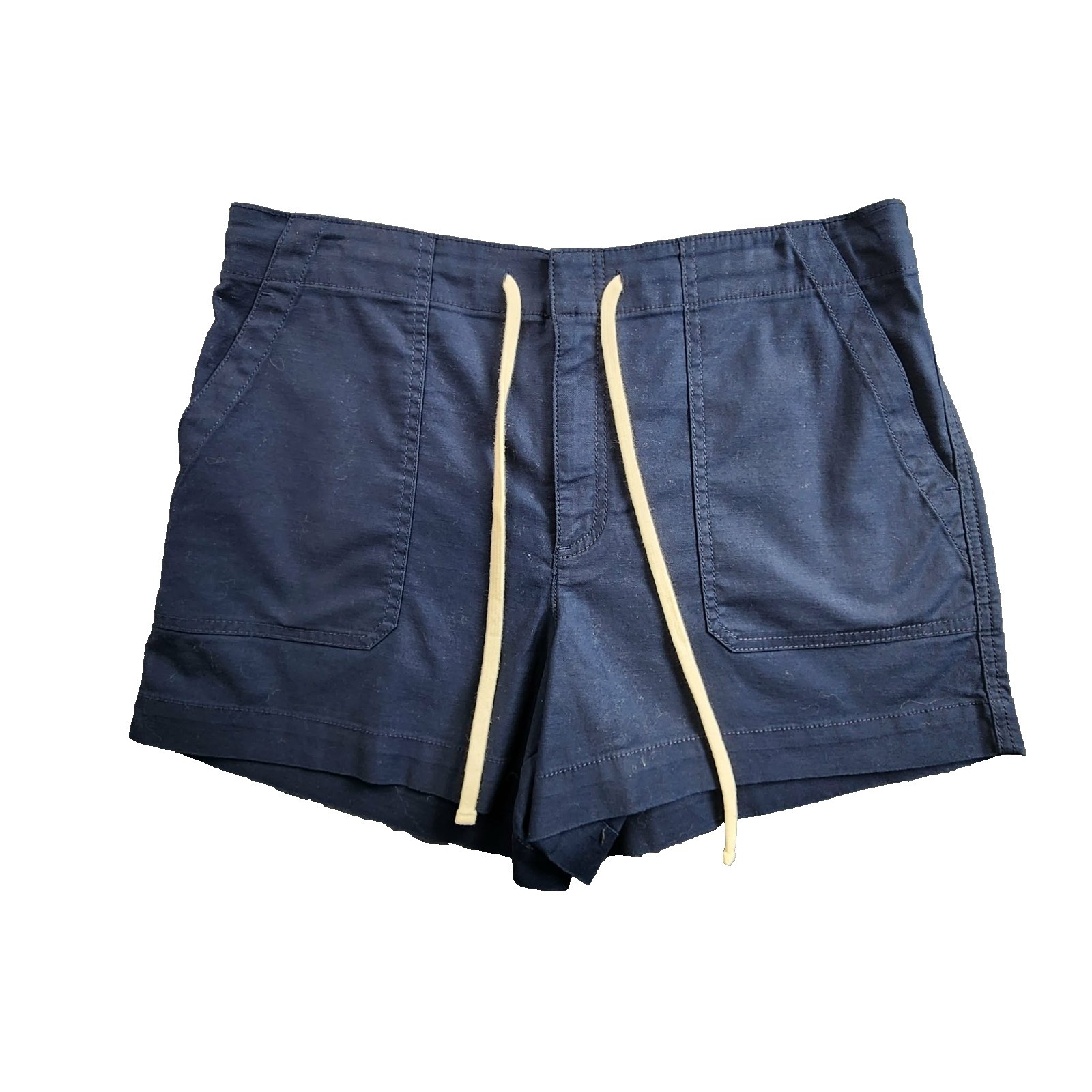 LOFT Navy Blue Cotton Blend Pull On Shorts Elastic Drawstring Pockets Size 12