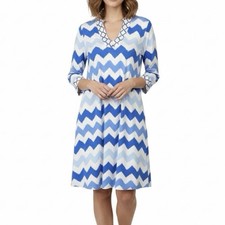 J McLaughlin Blue Chevron Catalina Cloth 3/4 Sleeve Shift Dress Size XL